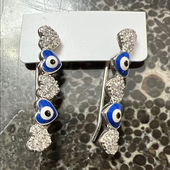 Jewelry - Ear Crawlers Silver and Blue Evil Eye & Hearts